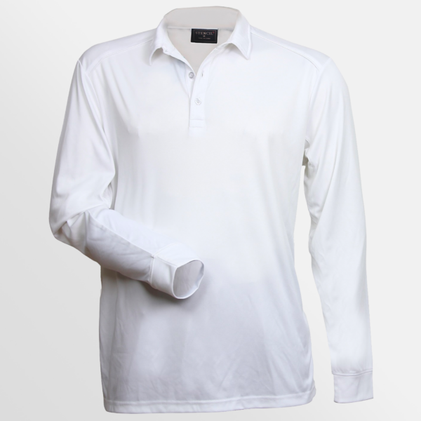 Custom Printed T-shirts Stencil Mens Freshen Long Sleeve Polo White