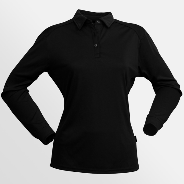 Custom Printed T-shirts Stencil Ladies Freshen Long Sleeve Polo Black