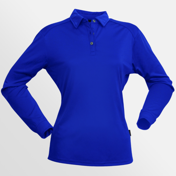 Custom Printed T-shirts Stencil Ladies Freshen Long Sleeve Polo Royal Blue