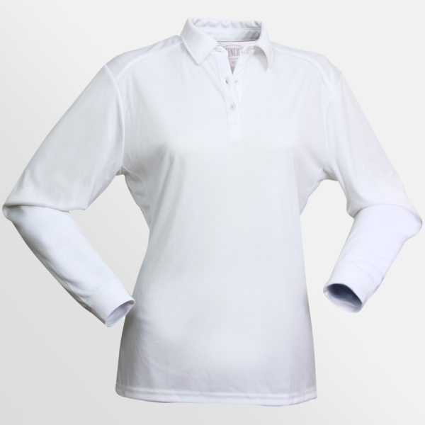 Custom Printed T-shirts Stencil Ladies Freshen Long Sleeve Polo White