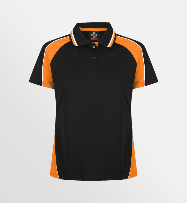 Custom T-shirt Printing Aussie Pacific Panorama Polo Black Orange White Front