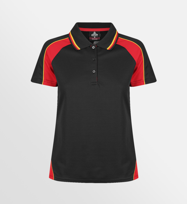 Custom T-shirt Printing Aussie Pacific Panorama Polo Black Red Gold Front