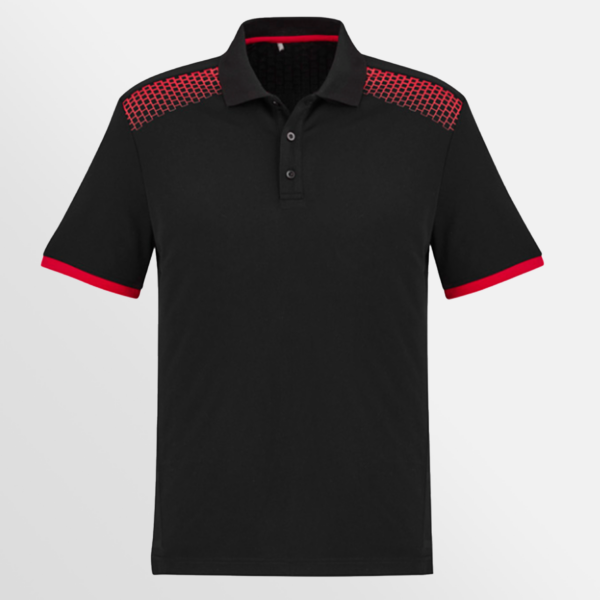 Custom Printed T-shirts QTCO Biz Collection Mens Galaxy Short Sleeve Polo Black Red front