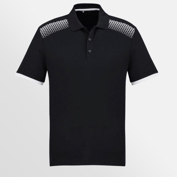 Custom Printed T-shirts QTCO Biz Collection Mens Galaxy Short Sleeve Polo Black White front