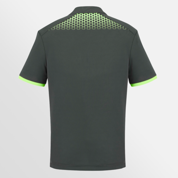 Custom Printed T-shirts QTCO Biz Collection Mens Galaxy Short Sleeve Polo Grey Fluoro-Lime back