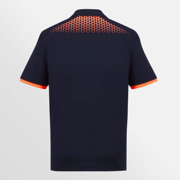 Custom Printed T-shirts QTCO Biz Collection Mens Galaxy Short Sleeve Polo Navy Fluoro-Orange back