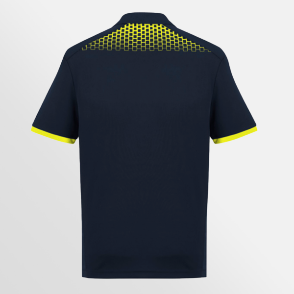 Custom Printed T-shirts QTCO Biz Collection Mens Galaxy Short Sleeve Polo Navy Fluoro-Yellow back