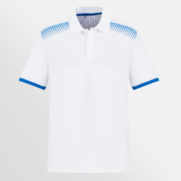 Custom Printed T-shirts QTCO Biz Collection Mens Galaxy Short Sleeve Polo White Royal front