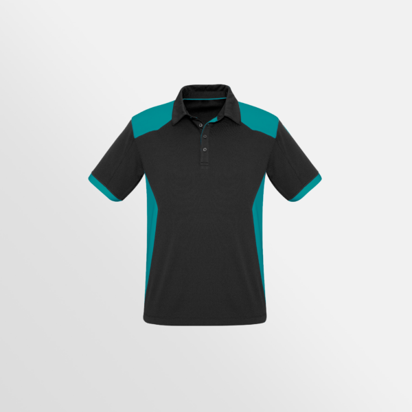 Custom Printed T-shirts Biz Collection Mens Rival Polo Black Teal Front