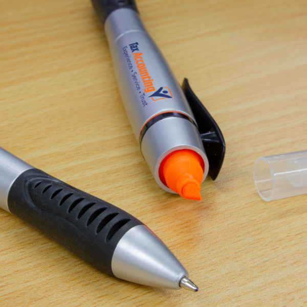 Custom Printed Merch QTCO Trends 101778 Duo Pen with Highlighter Orange