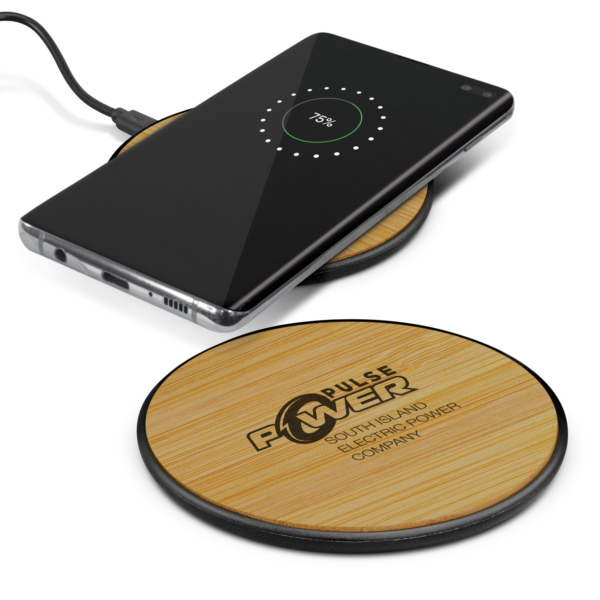 Custom Printed Merch QTCO Trends 116765 Bamboo 5W Wireless Charger