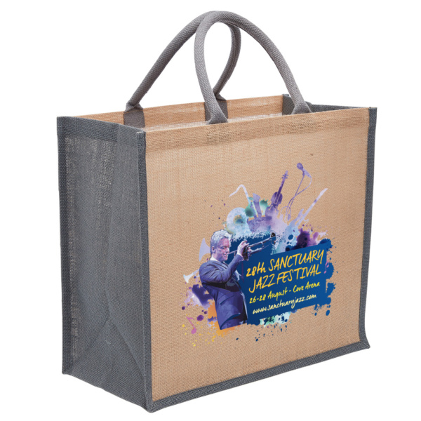 Custom Merch Printing QTCO Legend Life 1184 Eco Jute Tote with wide gusset Grey