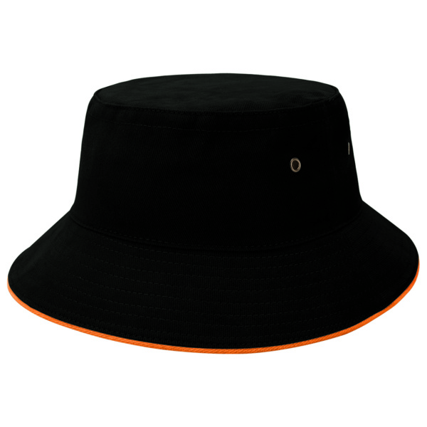 Custom Printed Merch QTCO Legend Life 4007 Sandwich Brim Bucket Hat Black Orange