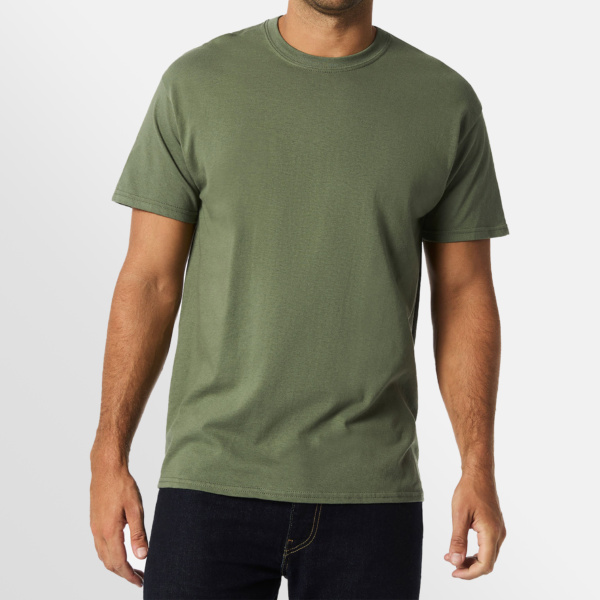 Custom Printed T-shirts Gildan Essential Heavy Tee Model Image Front in Military Green