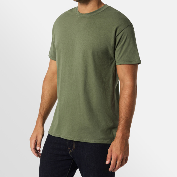 Custom Printed T-shirts Gildan Essential Heavy Tee Model Image Side in Military Green