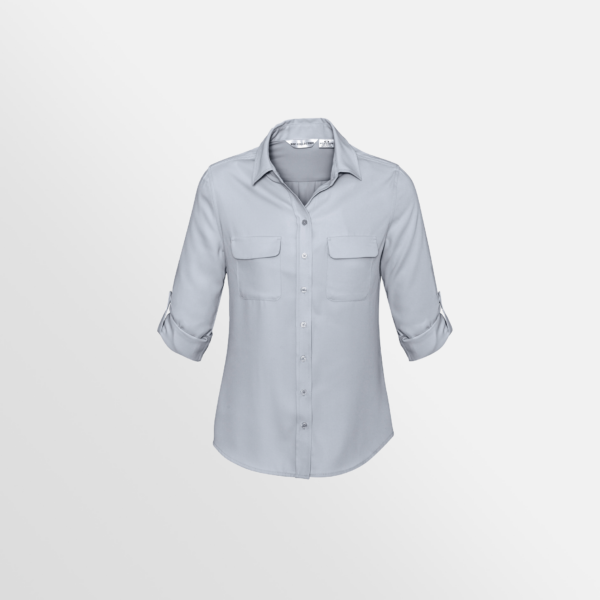 Custom Printed Merch QTCO Biz Collection Madison Ladies Long Sleeve Shirt SilverMist front