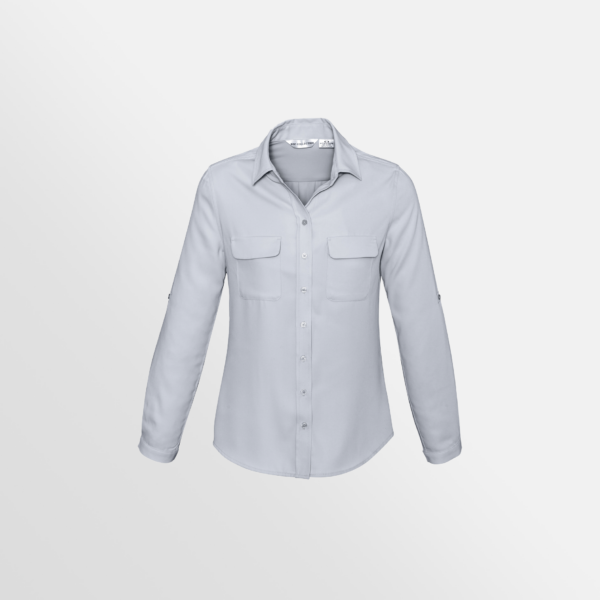 Custom Printed Merch QTCO Biz Collection Madison Ladies Long Sleeve Shirt SilverMist front
