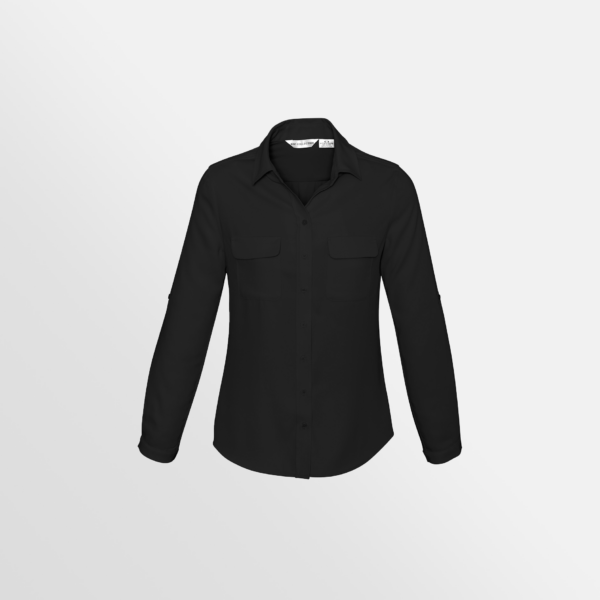 Custom Printed Merch QTCO Biz Collection Madison Ladies Long Sleeve Shirt Black front
