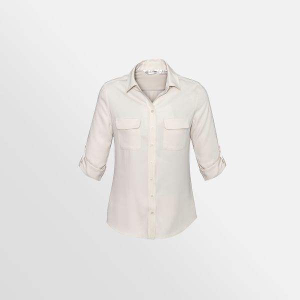 Custom Printed Merch QTCO Biz Collection Madison Ladies Long Sleeve Shirt Ivory front