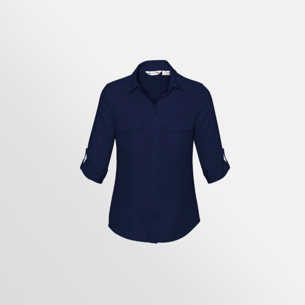 Custom Printed Merch QTCO Biz Collection Madison Ladies Long Sleeve Shirt Midnight Blue front