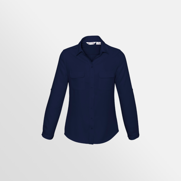 Custom Printed Merch QTCO Biz Collection Madison Ladies Long Sleeve Shirt Midnight Blue front