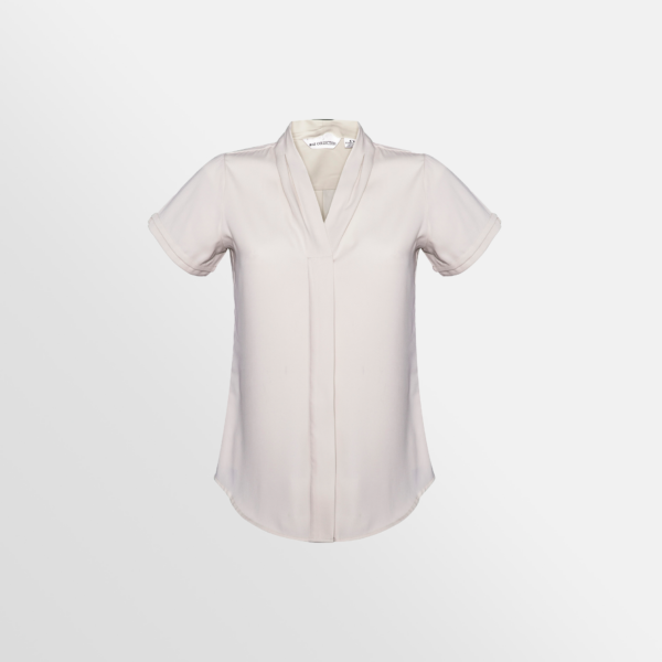 Custom Printed Merch QTCO Biz Collection Madison Ladies Short Sleeve Shirt Ivory front