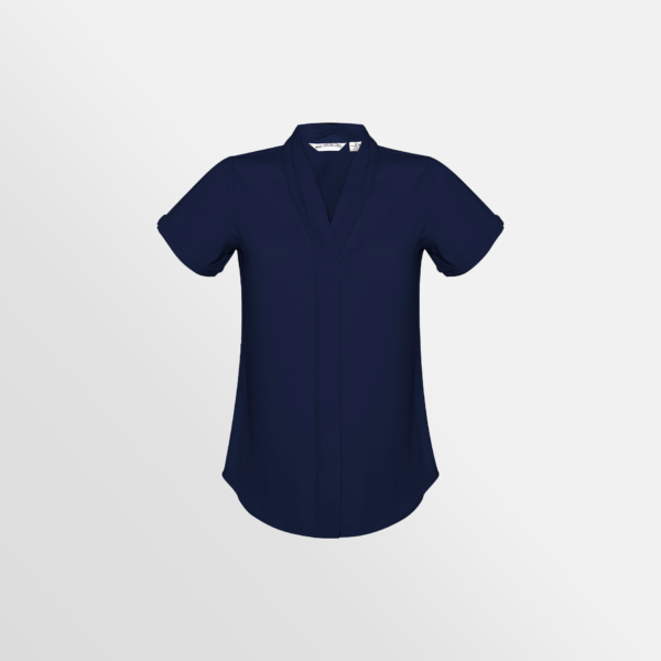 Custom Printed Merch QTCO Biz Collection Madison Ladies Short Sleeve Shirt Midnight Blue front