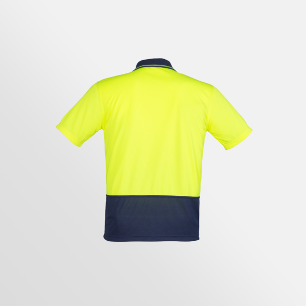 Custom Printed T-shirts QTCO SYZMIK Unisex Hi Vis Basic Short Sleeve Polo Yellow Navy back