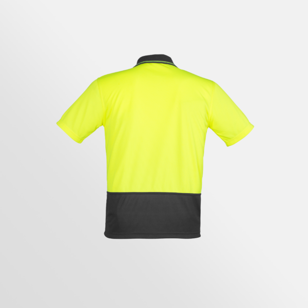 Custom Printed T-shirts QTCO SYZMIK Unisex Hi Vis Basic Short Sleeve Polo Yellow Charcoal back