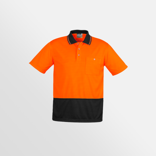 Custom Printed T-shirts QTCO SYZMIK Unisex Hi Vis Basic Short Sleeve Polo Orange Black front