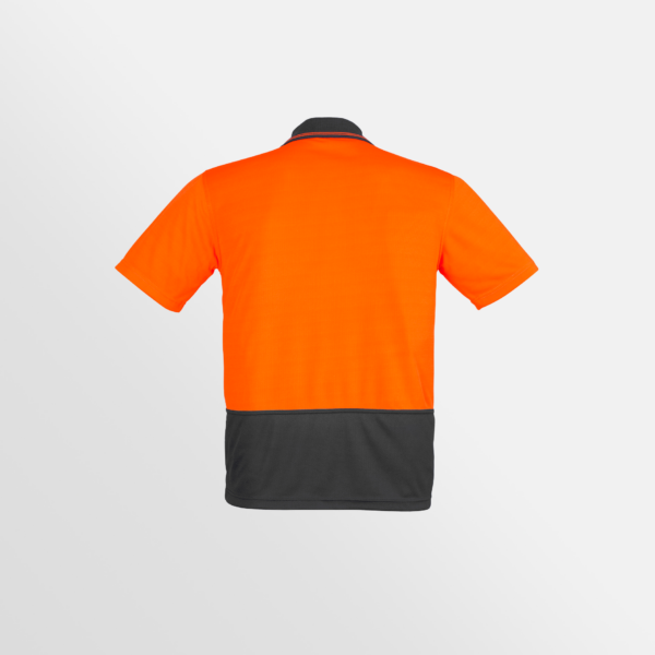 Custom Printed T-shirts QTCO SYZMIK Unisex Hi Vis Basic Short Sleeve Polo Orange Charcoal back