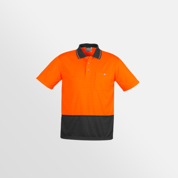 Custom Printed T-shirts QTCO SYZMIK Unisex Hi Vis Basic Short Sleeve Polo Orange Charcoal front
