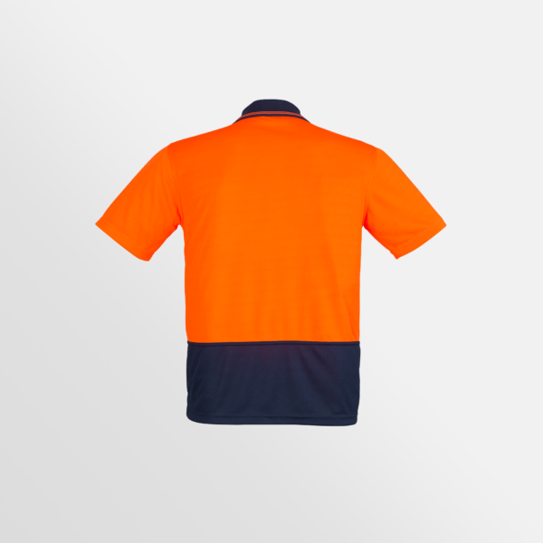 Custom Printed T-shirts QTCO SYZMIK Unisex Hi Vis Basic Short Sleeve Polo Orange Navy back