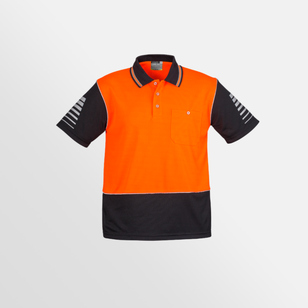 Custom Printed Merch QTCO SYZMIK Hi Vis Zone Polo Orange Black front