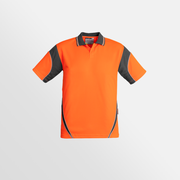 Custom Printed T-shirts SYZMIK Mens Hi Viz Aztec Polo Orange Charcoal Front