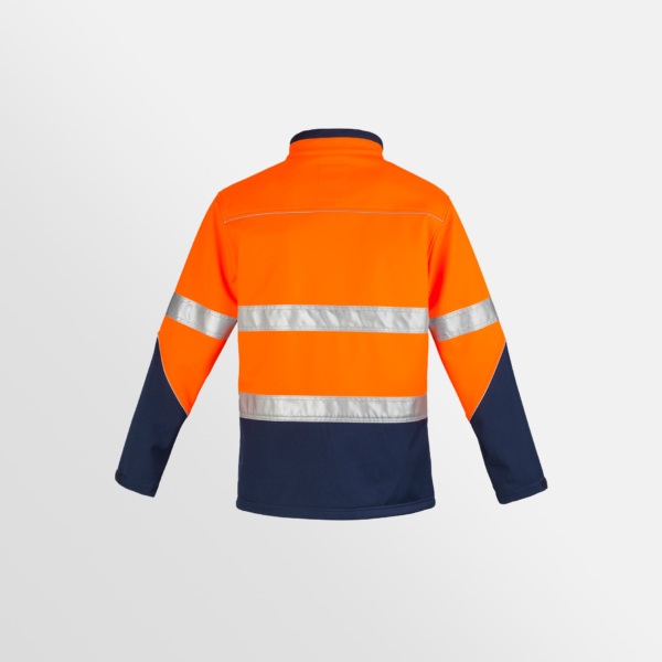 Custom Printed Merch SYZMIK Unisex Hi Vis Softshell Jacket Orange Navy Back