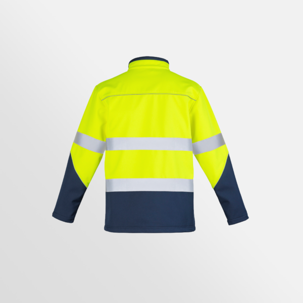 Custom Printed Merch SYZMIK Unisex Hi Vis Softshell Jacket Yellow Navy Back