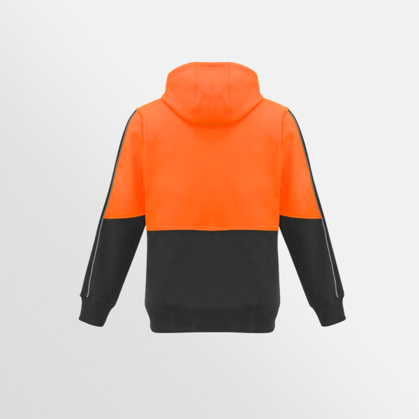 Custom Printed Merch QTCO SYZMIK Unisex Hi Vis Full Zip Hoodie Orange Charcoal back