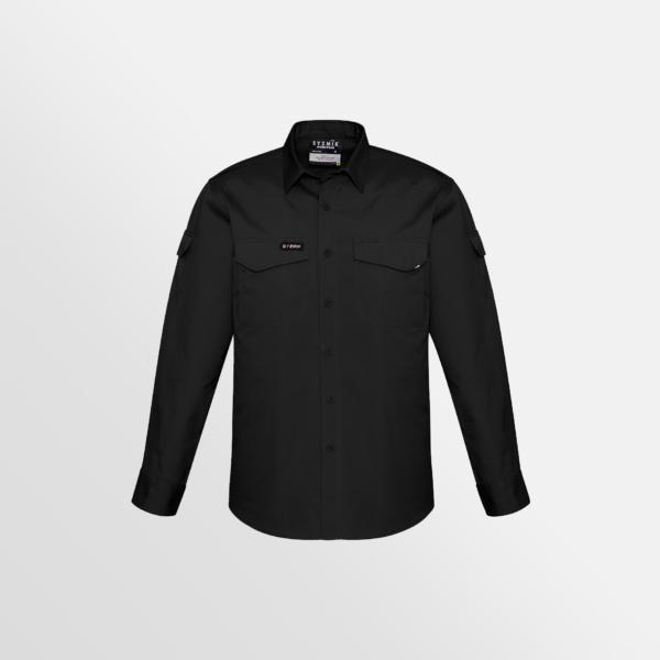 Custom Printed Merch QTCO SYZMIK Mens Rugged Cooling Mens L/S Shirt Black front