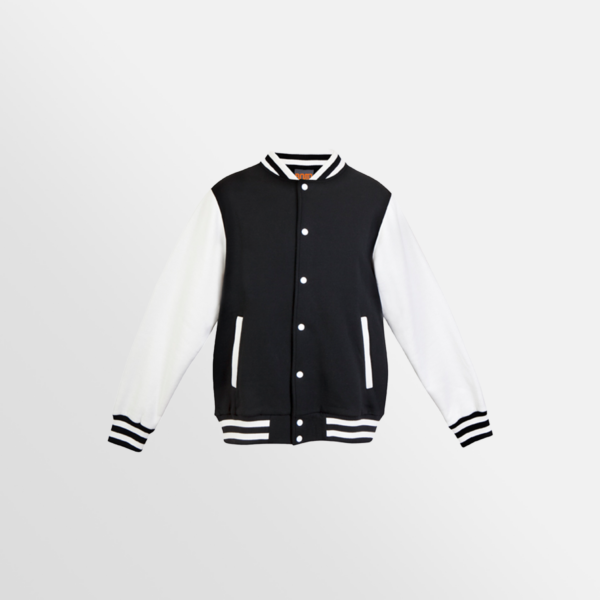 Custom Printed Merch Ramo Varsity Jacket Black White Front