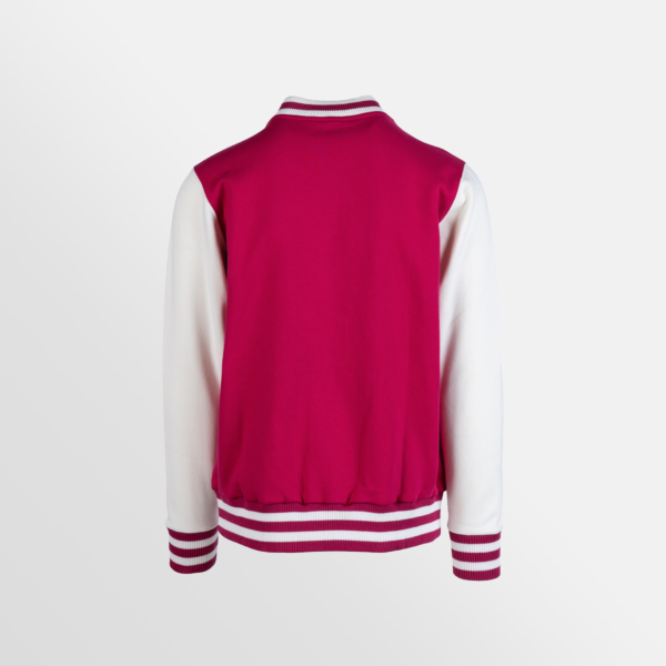 Custom Printed Merch Ramo Varsity Jacket Hot Pink White Back