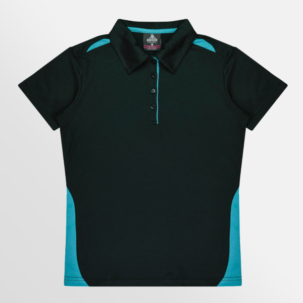Custom T-shirt Printing Aussie Pacific Paterson Polo Black Teal Front