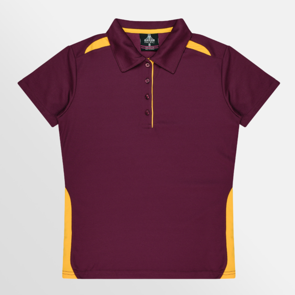 Custom T-shirt Printing Aussie Pacific Paterson Polo Maroon Gold Front