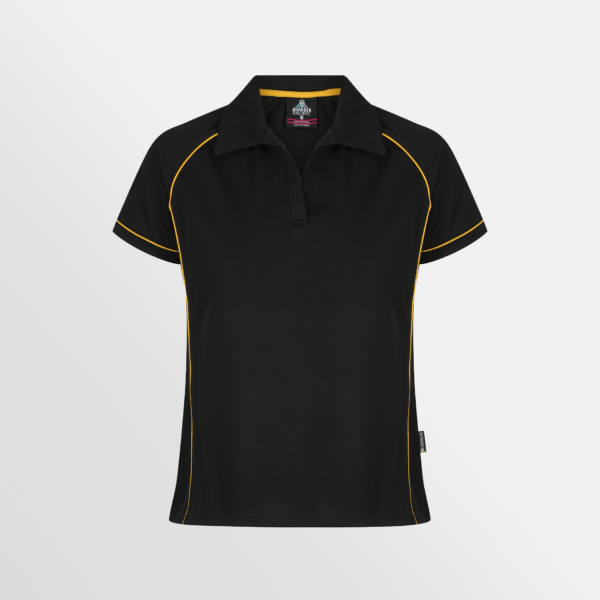 Custom T-shirt Printing Aussie Pacific Endeavour Polo Black Gold Front