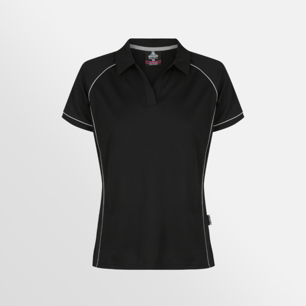 Custom T-shirt Printing Aussie Pacific Endeavour Polo Black Silver Front