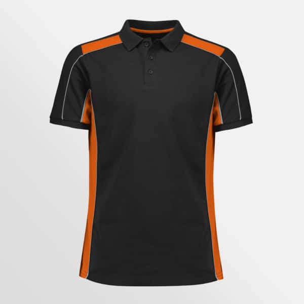 Custom printed unisex Grid Polo - Black/Orange