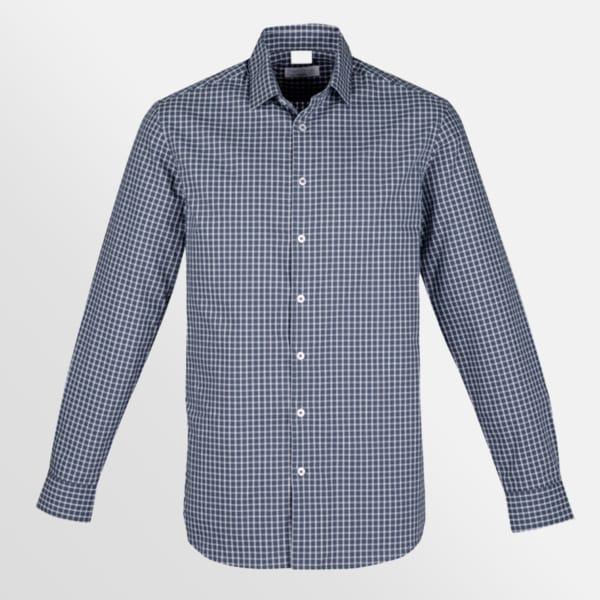 Custom printed Noah Long Sleeve shirt - Storm Blue/White Check