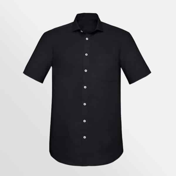 Custom printed Charlie classic short sleeve shirt - Black Chambray