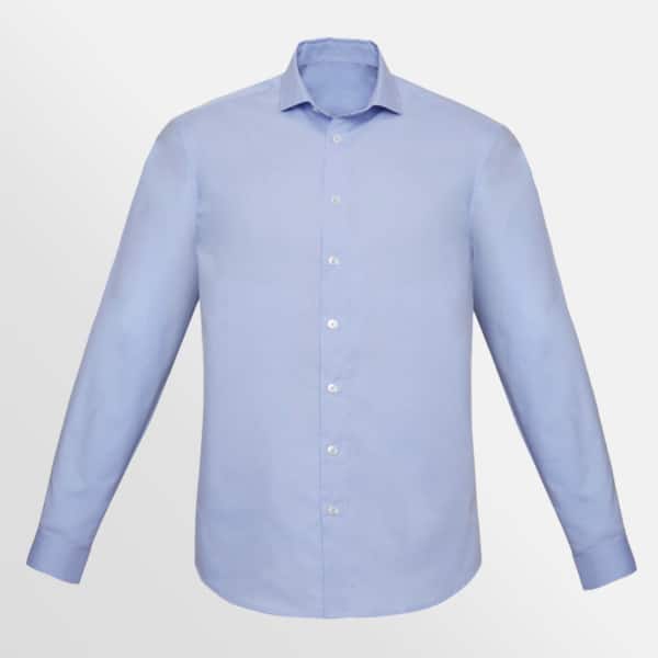 Custom printed Charlie slim fit L/S shirt - Blue Chambray