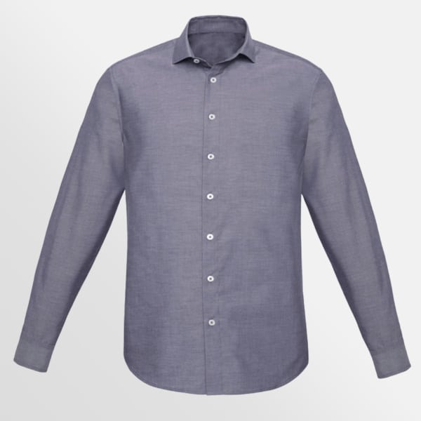 Custom printed Charlie slim fit L/S shirt - Navy Chambray